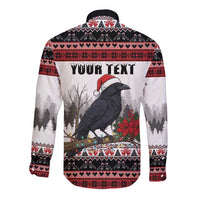 F Caw F Christmas Raven Personalized Long Sleeve Button Shirt Holiday Crow Festive - Wonder Print Shop