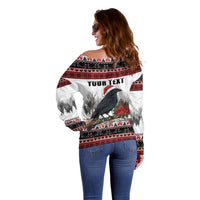 F Caw F Christmas Raven Personalized Off Shoulder Sweater Holiday Crow Festive - Wonder Print Shop