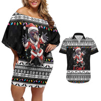 F Caw F Raven Christmas Couples Matching Off Shoulder Short Dress and Hawaiian Shirt Funny Santa Crow - Wonder Print Shop