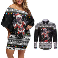 F Caw F Raven Christmas Couples Matching Off Shoulder Short Dress and Long Sleeve Button Shirt Funny Santa Crow - Wonder Print Shop