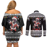 F Caw F Raven Christmas Couples Matching Off Shoulder Short Dress and Long Sleeve Button Shirt Funny Santa Crow - Wonder Print Shop