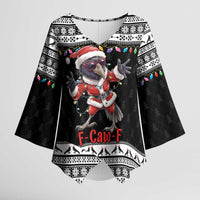 F Caw F Raven Christmas Kimono Sleeve Blouse Funny Santa Crow - Wonder Print Shop