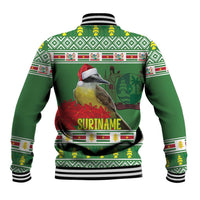 Suriname Christmas Baseball Jacket Lesser Kiskadee With White Jungle Geranium - Wonder Print Shop