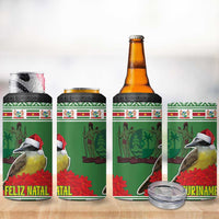 Suriname Christmas 4 in 1 Can Cooler Tumbler Lesser Kiskadee With White Jungle Geranium - Wonder Print Shop