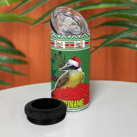 Suriname Christmas 4 in 1 Can Cooler Tumbler Lesser Kiskadee With White Jungle Geranium - Wonder Print Shop