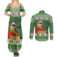 Suriname Christmas Couples Matching Summer Maxi Dress and Long Sleeve Button Shirt Lesser Kiskadee With White Jungle Geranium - Wonder Print Shop