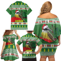Suriname Christmas Family Matching Off Shoulder Short Dress and Hawaiian Shirt Lesser Kiskadee With White Jungle Geranium - Wonder Print Shop