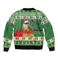 Suriname Christmas Sleeve Zip Bomber Jacket Lesser Kiskadee With White Jungle Geranium - Wonder Print Shop