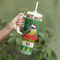 Suriname Christmas Tumbler With Handle Lesser Kiskadee With White Jungle Geranium - Wonder Print Shop