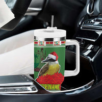 Suriname Christmas Tumbler With Handle Lesser Kiskadee With White Jungle Geranium - Wonder Print Shop