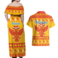 Montenegro Christmas Couples Matching Off Shoulder Maxi Dress and Hawaiian Shirt Double-headed Eagle With Christmas Pattern - Wonder Print Shop