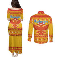 Montenegro Christmas Couples Matching Puletasi and Long Sleeve Button Shirt Double-headed Eagle With Christmas Pattern - Wonder Print Shop