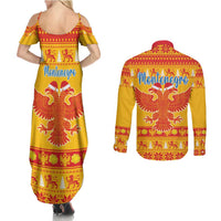 Montenegro Christmas Couples Matching Summer Maxi Dress and Long Sleeve Button Shirt Double-headed Eagle With Christmas Pattern - Wonder Print Shop