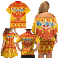 Montenegro Christmas Family Matching Off Shoulder Short Dress and Hawaiian Shirt Double-headed Eagle With Christmas Pattern - Wonder Print Shop