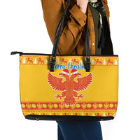 Montenegro Christmas Leather Tote Bag Double-headed Eagle With Christmas Pattern - Wonder Print Shop