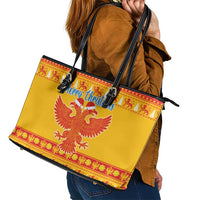Montenegro Christmas Leather Tote Bag Double-headed Eagle With Christmas Pattern - Wonder Print Shop