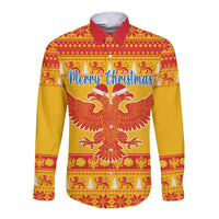 Montenegro Christmas Long Sleeve Button Shirt Double-headed Eagle With Christmas Pattern - Wonder Print Shop