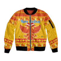 Montenegro Christmas Sleeve Zip Bomber Jacket Double-headed Eagle With Christmas Pattern - Wonder Print Shop