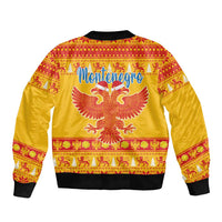 Montenegro Christmas Sleeve Zip Bomber Jacket Double-headed Eagle With Christmas Pattern - Wonder Print Shop