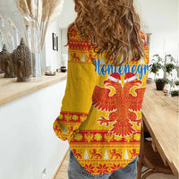 Montenegro Christmas Women Casual Shirt Double-headed Eagle With Christmas Pattern - Wonder Print Shop