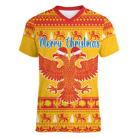 Montenegro Christmas Women V-Neck T-Shirt Double-headed Eagle With Christmas Pattern - Wonder Print Shop