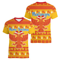 Montenegro Christmas Women V-Neck T-Shirt Double-headed Eagle With Christmas Pattern - Wonder Print Shop