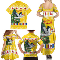 Moldova Christmas Family Matching Summer Maxi Dress and Hawaiian Shirt White Stork Santa With Christmas Tree - Wonder Print Shop