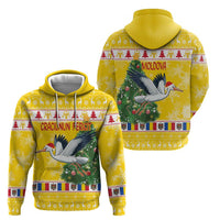 Moldova Christmas Hoodie White Stork Santa With Christmas Tree - Wonder Print Shop