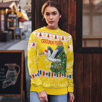 Moldova Christmas Ugly Christmas Sweater White Stork Santa With Christmas Tree - Wonder Print Shop