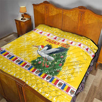 Moldova Christmas Quilt White Stork Santa With Christmas Tree - Wonder Print Shop