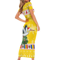 Moldova Christmas Short Sleeve Bodycon Dress White Stork Santa With Christmas Tree - Wonder Print Shop