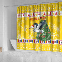 Moldova Christmas Shower Curtain White Stork Santa With Christmas Tree