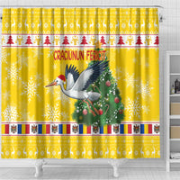 Moldova Christmas Shower Curtain White Stork Santa With Christmas Tree