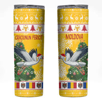 Moldova Christmas Skinny Tumbler White Stork Santa With Christmas Tree - Wonder Print Shop