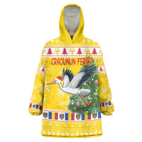 Moldova Christmas Wearable Blanket Hoodie White Stork Santa With Christmas Tree - Wonder Print Shop