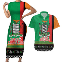 Zambia Christmas Couples Matching Short Sleeve Bodycon Dress and Hawaiian Shirt One Zambia One Nation With Kente Pattern - Wonder Print Shop