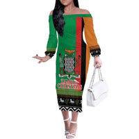 Zambia Christmas Family Matching Off The Shoulder Long Sleeve Dress and Hawaiian Shirt One Zambia One Nation With Kente Pattern - Wonder Print Shop