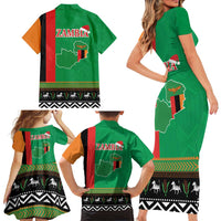 Zambia Christmas Family Matching Short Sleeve Bodycon Dress and Hawaiian Shirt One Zambia One Nation With Kente Pattern - Wonder Print Shop