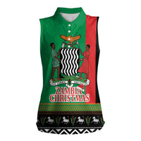 Zambia Christmas Women Sleeveless Polo Shirt One Zambia One Nation With Kente Pattern - Wonder Print Shop