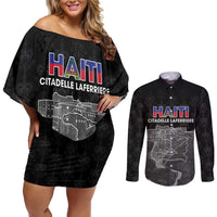 Haiti Citadelle Laferriere Personalized Couples Matching Off Shoulder Short Dress and Long Sleeve Button Shirt Haitian Heritage Veve Vodou - Wonder Print Shop