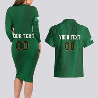 Custom Ireland Rugby Couples Matching Long Sleeve Bodycon Dress and Hawaiian Shirt Shamrock With Ireland Flag Colors