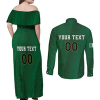 Custom Ireland Rugby Couples Matching Off Shoulder Maxi Dress and Long Sleeve Button Shirt Shamrock With Ireland Flag Colors