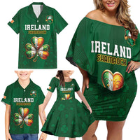 Custom Ireland Rugby Family Matching Off Shoulder Short Dress and Hawaiian Shirt Shamrock With Ireland Flag Colors - Wonder Print Shop