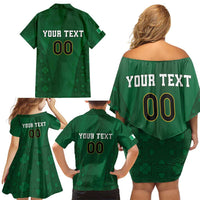 Custom Ireland Rugby Family Matching Off Shoulder Short Dress and Hawaiian Shirt Shamrock With Ireland Flag Colors - Wonder Print Shop
