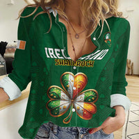 Custom Ireland Rugby Women Casual Shirt Shamrock With Ireland Flag Colors - Wonder Print Shop