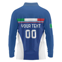 Custom Italy Football Long Sleeve Polo Shirt Italy Flag Pattern On Blue - Wonder Print Shop
