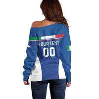 Custom Italy Football Off Shoulder Sweater Italy Flag Pattern On Blue - Wonder Print Shop
