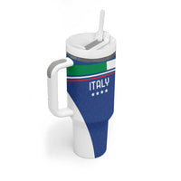 Custom Italy Football Tumbler With Handle Italy Flag Pattern On Blue - Wonder Print Shop