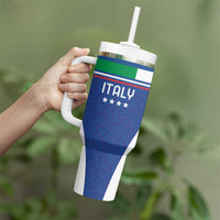Custom Italy Football Tumbler With Handle Italy Flag Pattern On Blue - Wonder Print Shop
