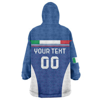 Custom Italy Football Wearable Blanket Hoodie Italy Flag Pattern On Blue - Wonder Print Shop